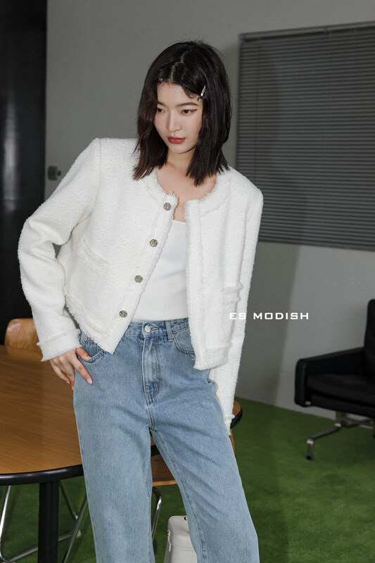 Autumn is new! [ES MODISH] Design round neck small fragrance short coat (including 38% wool) JK1789# CQW