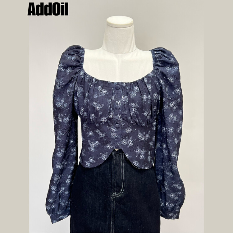 New in autumn! [ADDOIL] French temperament print retro shirt 1825-1# ZXL