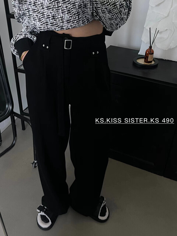 New in autumn! [KS] Korean version of chic design wide-leg casual pants (with belt) 22303# CQW