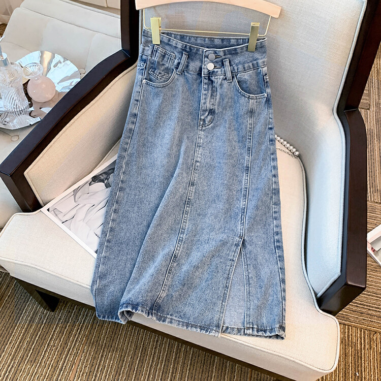 New in autumn!【KAKAJIA】Hip-packed straight skirt with high waist a-line slit denim skirt 2609# OZQ