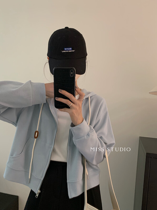 【MISS】Korean simple waffle loose hooded sweater Y8909# FHX
