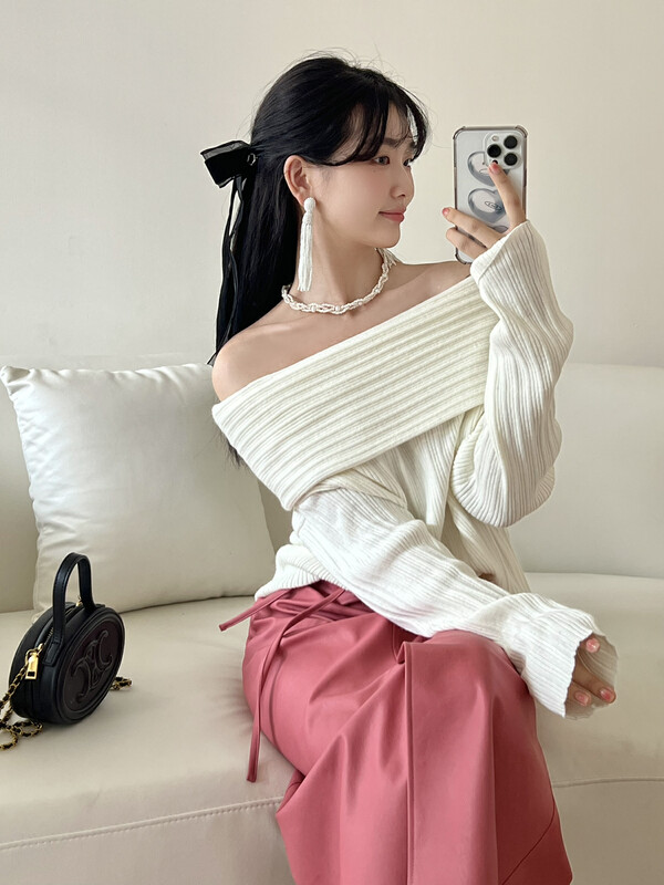 New in early autumn! [YOOMINI] One-shoulder thin sweater Q13652-S# WPL