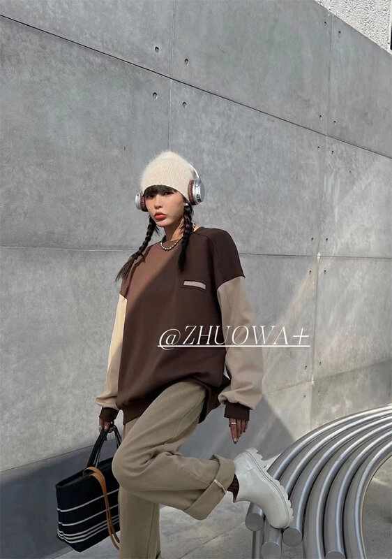 Autumn models are new! [Strictly selected by buyers - Zhuowa] Korean fashionable color matching design loose ins sweater 5029# CL
