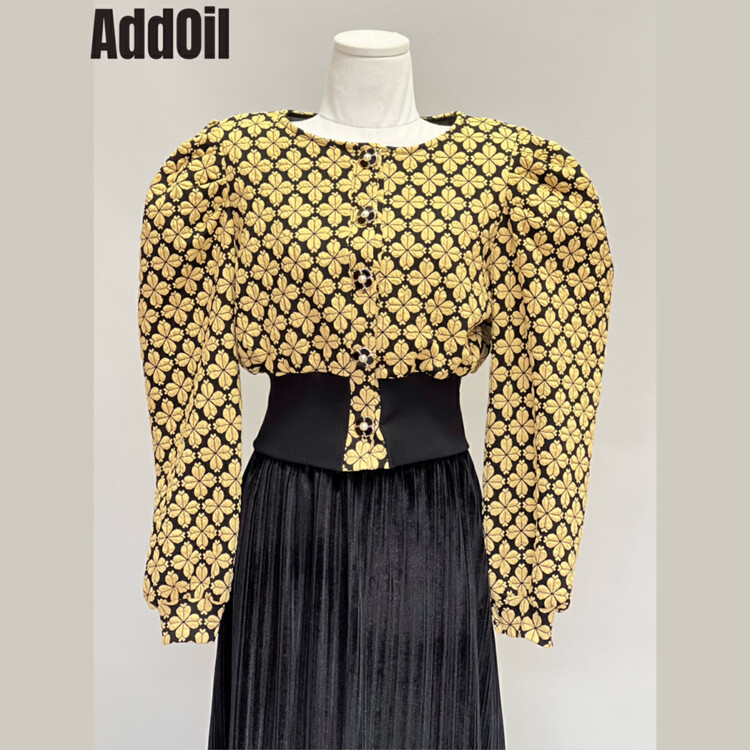 New in autumn! [ADDOIL] puff sleeves retro flower shirt 2523-8# ZXL