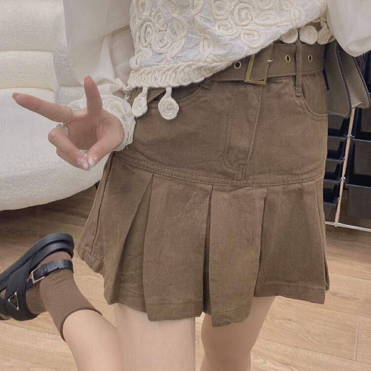 New in early autumn! [I-D] Korean version pleated slim skirt (with belt) YS2010# L