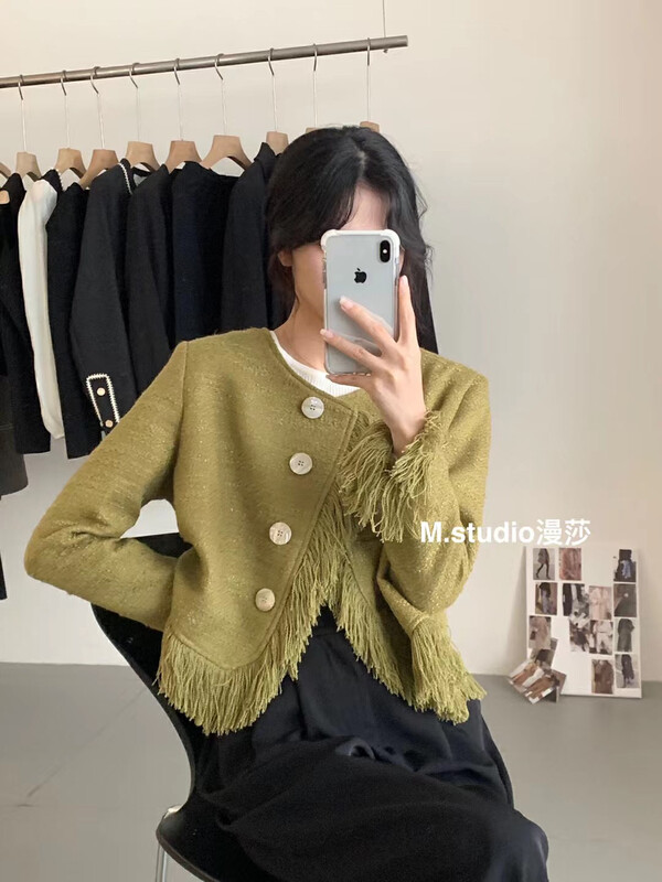New in autumn! [MSTUDIO Mansha] Korean version of long-sleeved fringed short jacket y6926# HBX