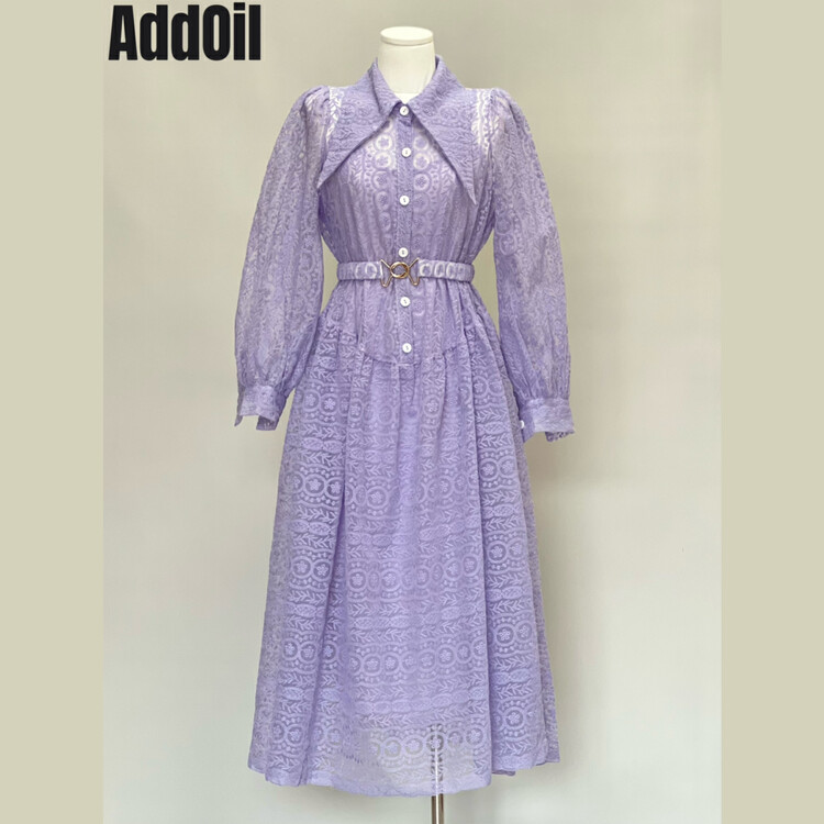 New in autumn! [ADDOIL] Retro lace dress + simple and slim strap skirt suit (with belt) 85050# ZXL