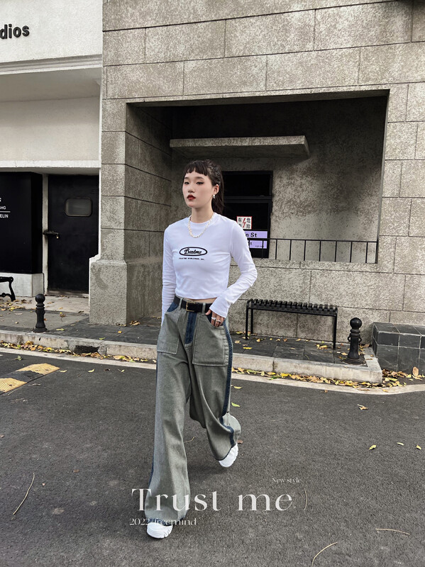 【TRUSTME】Simple trend casual printed letter long-sleeved T-shirt 40175# JHY