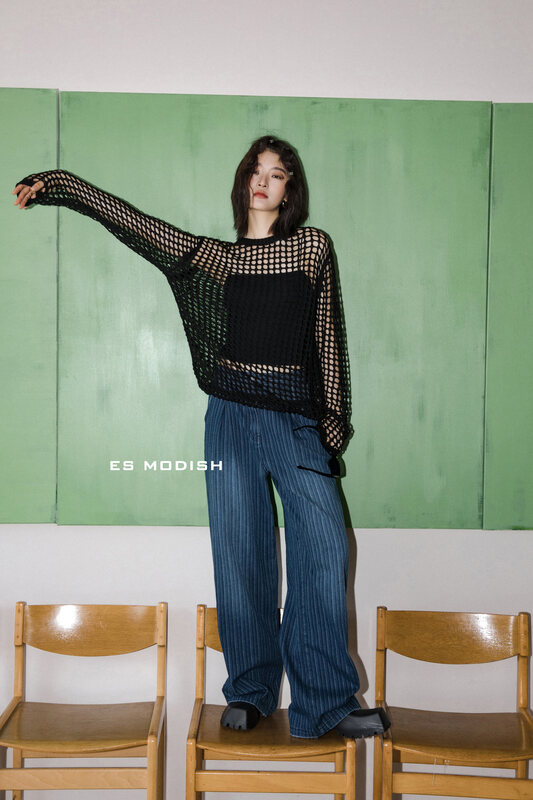 New in early autumn!【ES MODISH】Vertical stripe design loose casual jeans SL1830# CQW