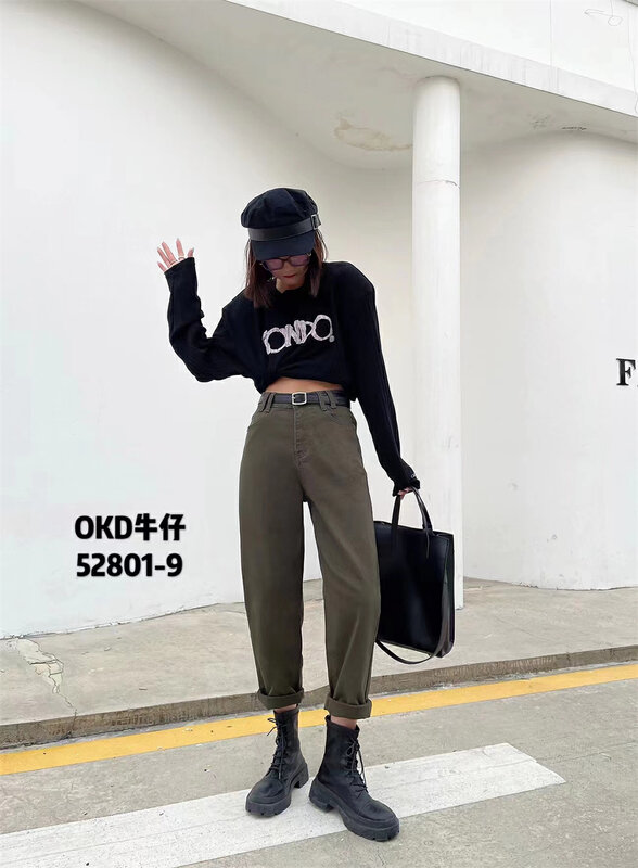 New in autumn! [OKD] Japanese elastic all-match thin harem jeans (with belt) 52801-9# GY