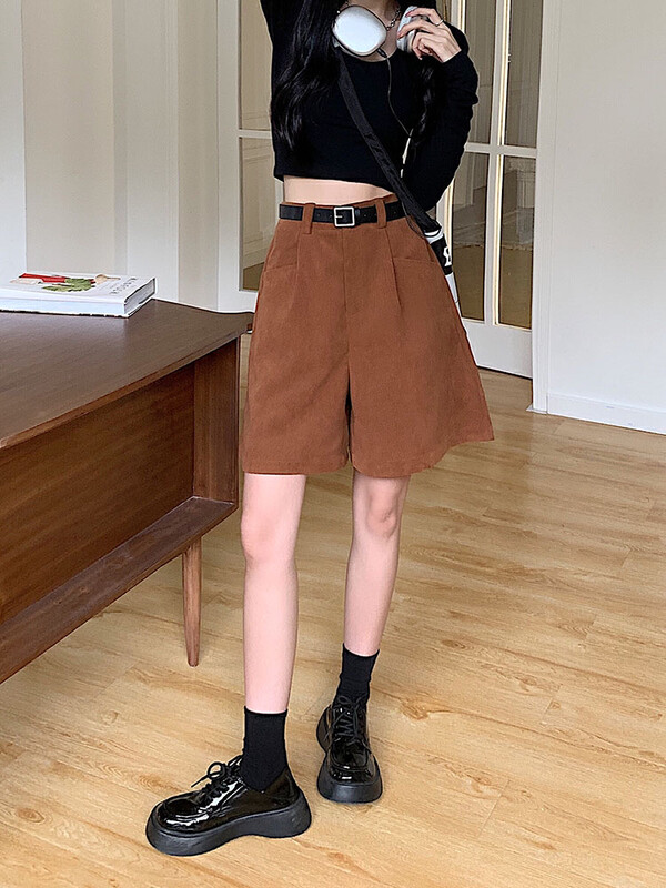 New in autumn! [Timely rain] Korean style ins retro design sense corduroy high waist casual shorts (with belt) 07129# WPL