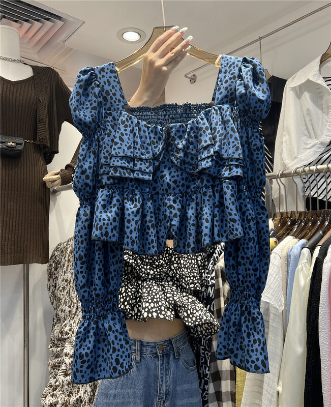 New in early autumn! [Korean C home] Little woman square collar spotted shirt 7885# PCZ