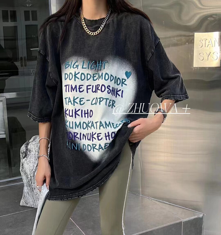 [Strictly Selected by Buyers-Zuowa] Love Letter Print Loose Medium Length Trend Short Sleeve T-Shirt 2088# CL
