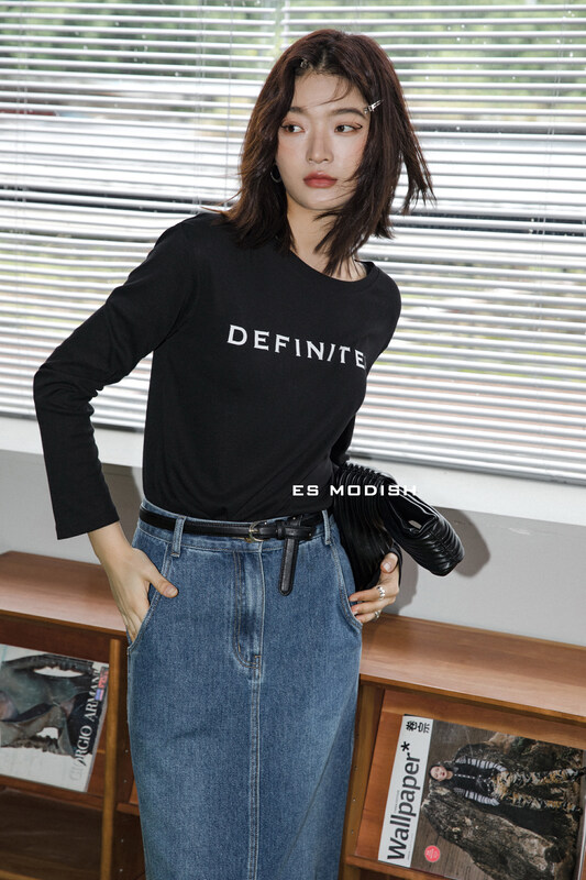 New in early autumn!【ES MODISH】Casual all-match letter long-sleeved T-shirt BL1792# CQW