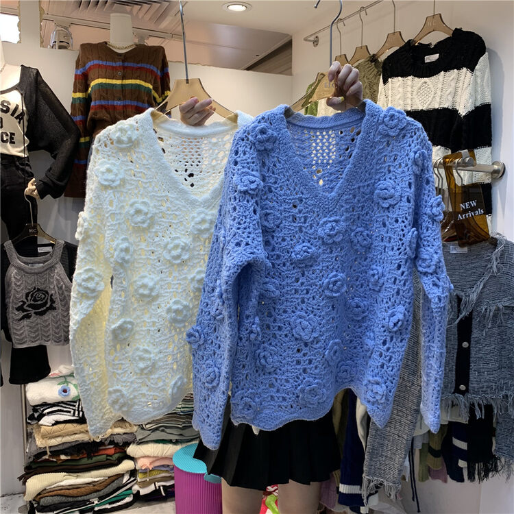 Autumn is new! [Korean C home] V-neck flower pullover comfortable warm sweater 22012# PCZ