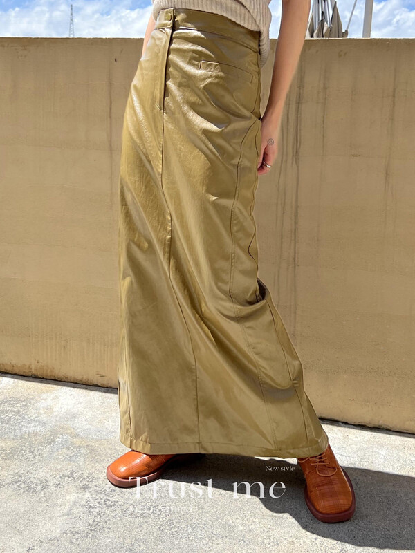 【TRUSTME】French retro plain leather skirt 40036# JHY