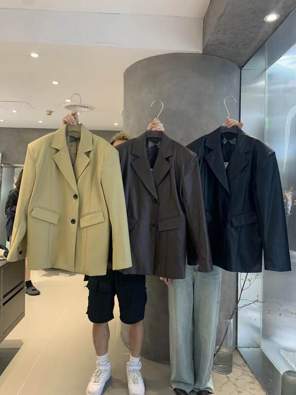 【IN.CHOOSE U】Neat silhouette shoulder pad pu jacket suit 67271# CQW