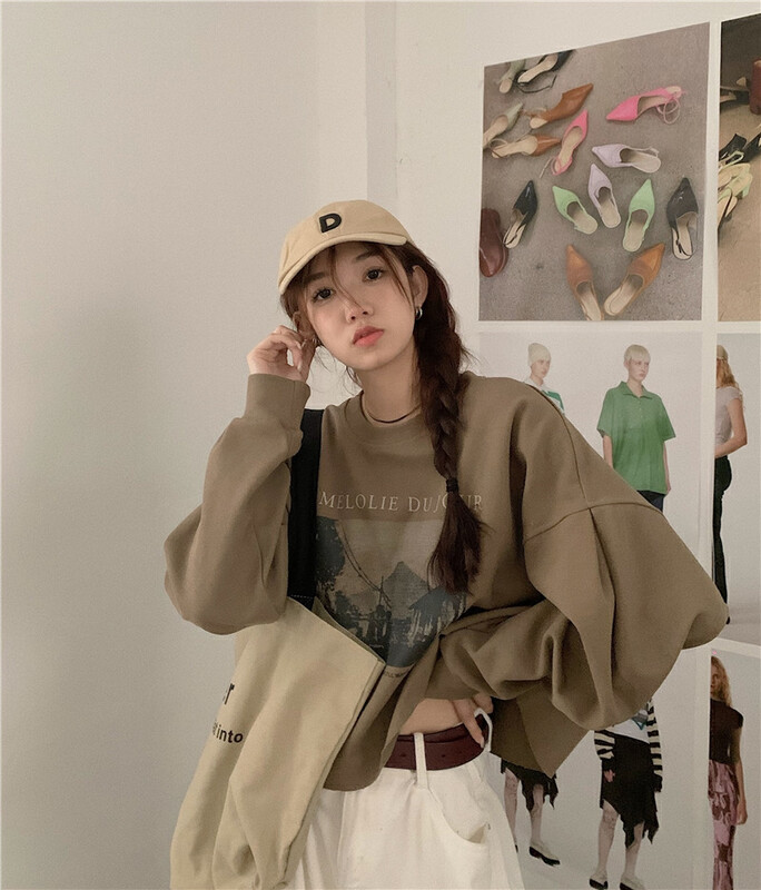 Autumn is new! [Timely rain] Korean style ins small loose design pullover printed letter sweater 46527# WPL
