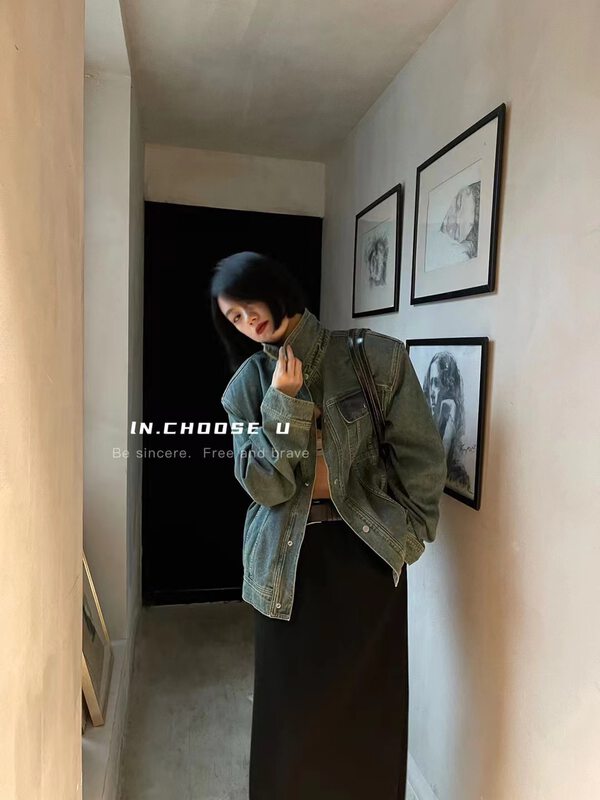 New in autumn!【IN.CHOOSE U】Simple and versatile short large denim jacket 66331# CQW
