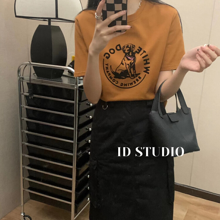 New in early autumn! [I-D] Korean embroidered puppy short-sleeved T-shirt Y8319# L