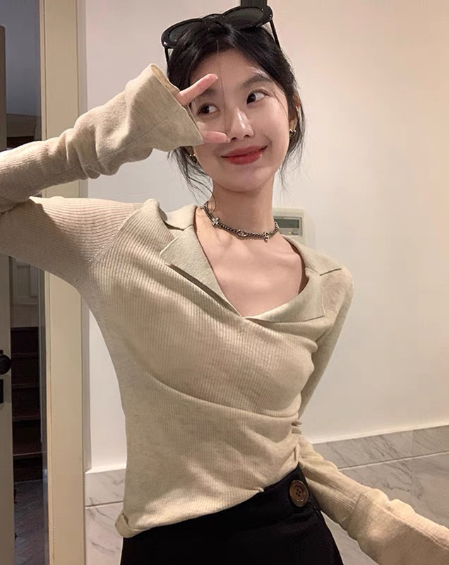 New in autumn!【KIKI STUDIO】Slim fit and versatile temperament knitted sweater 6527# HJY