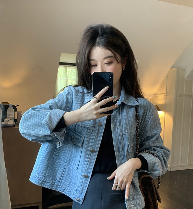 New in autumn!【KIKI STUDIO】Korean loose casual denim jacket 6659# HJY