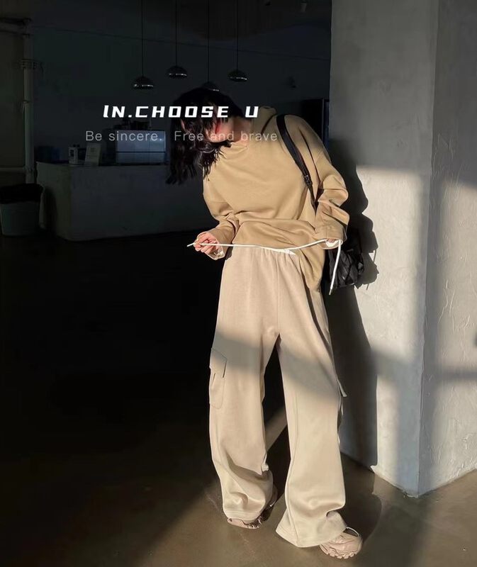 【IN.CHOOSE U】Colorblock Drawstring Waist Workwear Double Pocket Casual Pants 69353# CQW