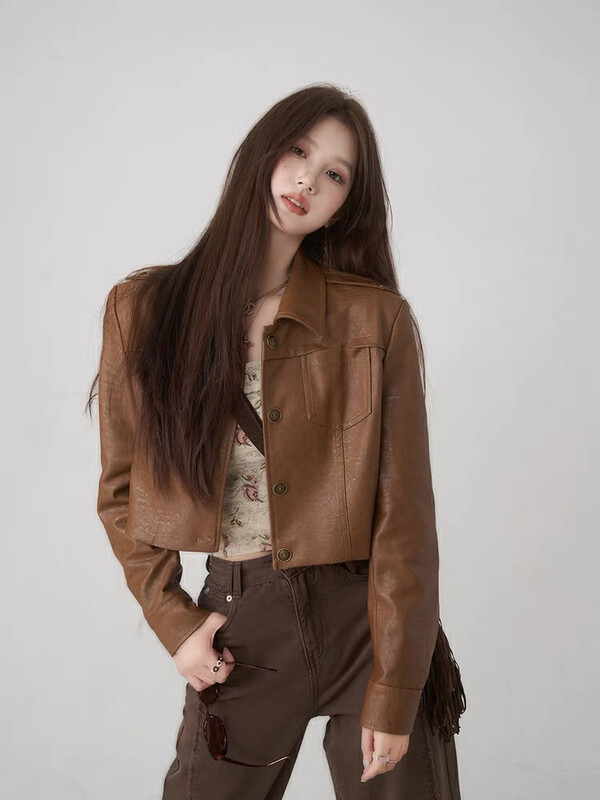 New in autumn!【KIKI STUDIO】Korean short PU leather jacket 6756# HJY