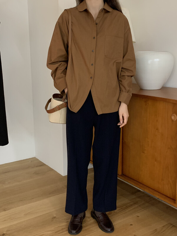 New in autumn!【T.G】Korean solid color versatile long-sleeved shirt 18393# CLS