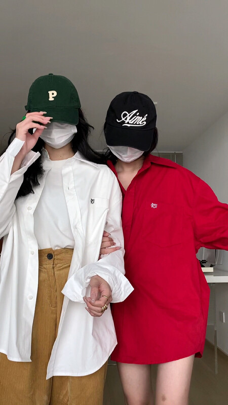 [11AN] Korean letter embroidery loose shirt A6856