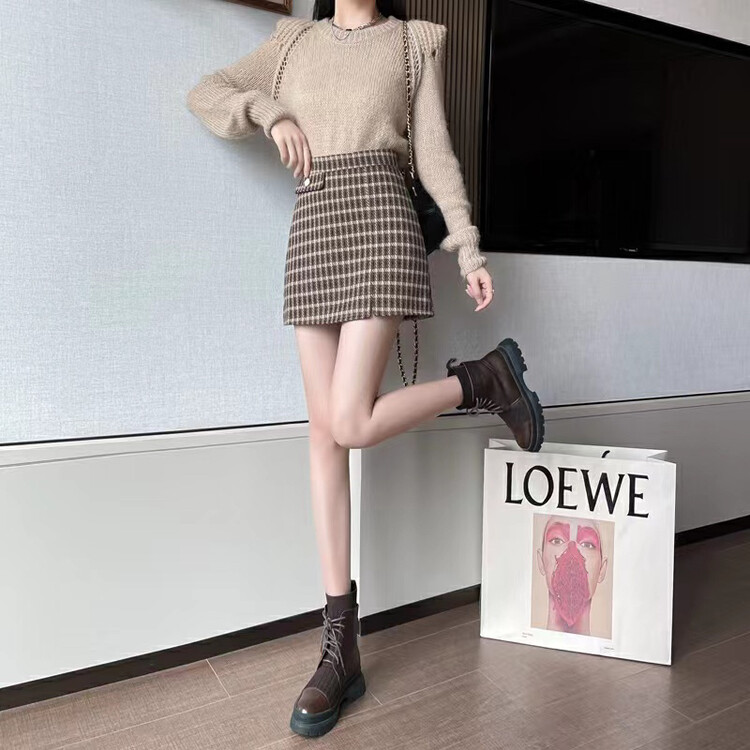 New in autumn! [Queen QUEEN] Plaid high waist all-match slim skirt A39119# OZQ