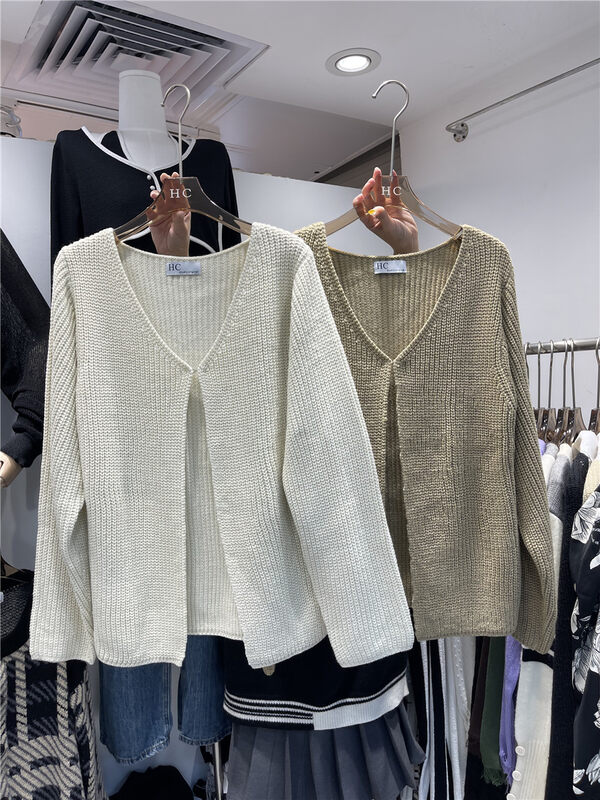 New in autumn! [Korean C home] casual solid color V-neck sweater knitted cardigan 0173# PCZ