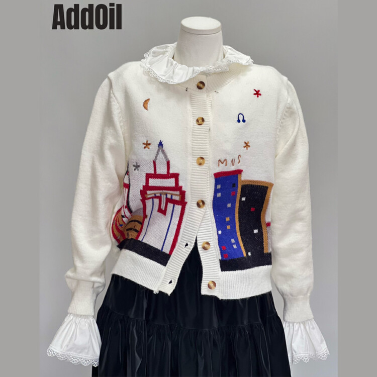 New in autumn! [ADDOIL] Interesting embroidery pattern breasted warm sweater 2904# ZXL