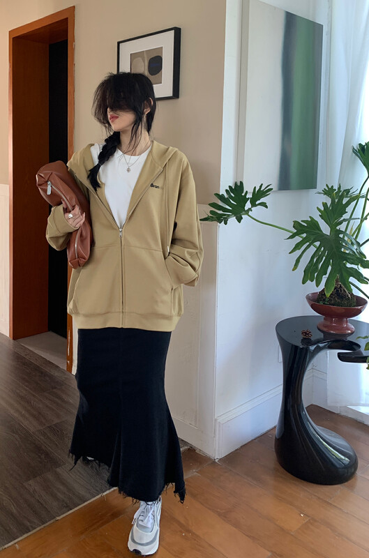 [11AN] Contrast color printed hooded cardigan short coat A6815
