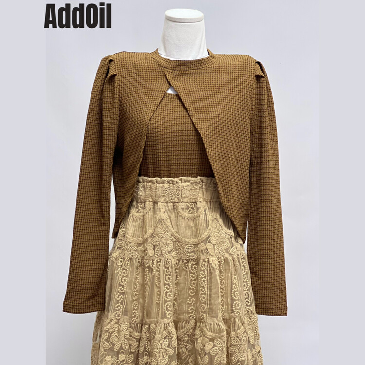 New in autumn! [ADDOIL] Retro irregular plaid top + basic all-match vest suit 691-1# ZXL