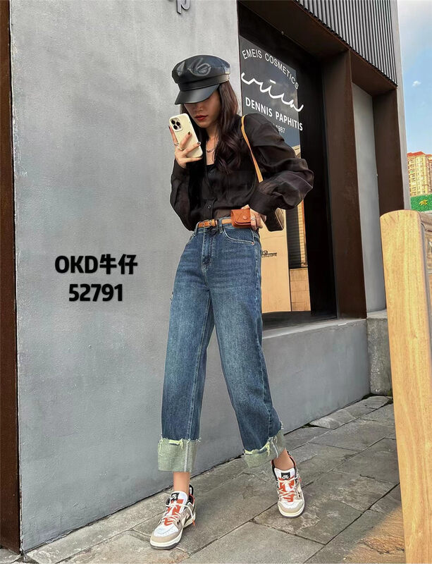 New in early autumn! [OKD] Wide-leg loose and slim all-match jeans (with waist bag) 52791# GY