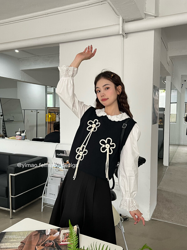 【FEI MAO】Jeuizi three-dimensional flower design niche sweater vest Z-3079# CQW
