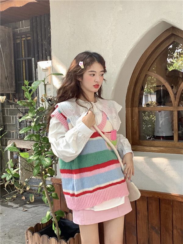 New in autumn! [Timely rain] Korean style ins sweet embroidery lace stitching doll collar shirt A0179# WPL