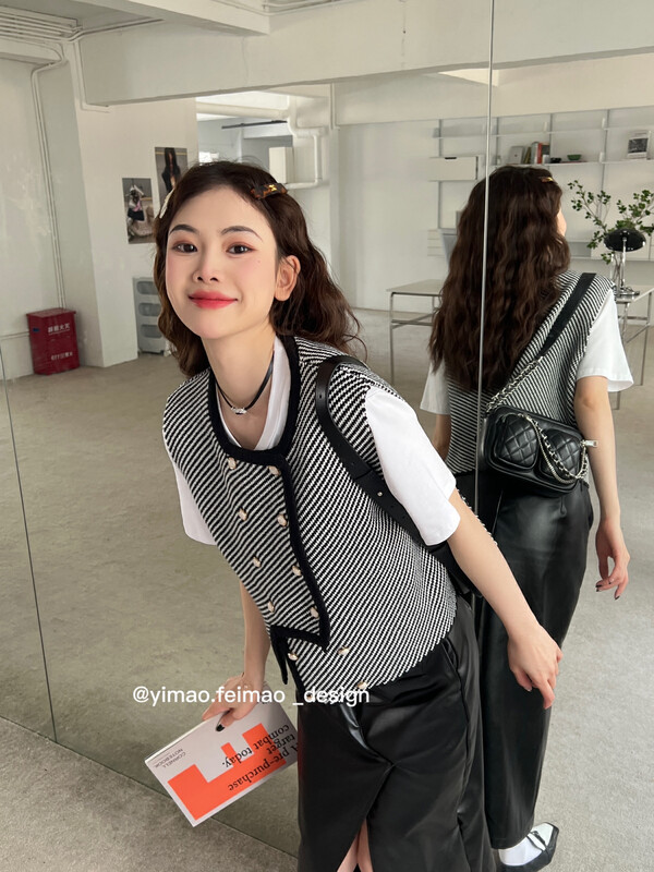 【FEI MAO】Korean version of retro ladies temperament high-end irregular small fragrance striped vest vest Z-3120-22512# CQW