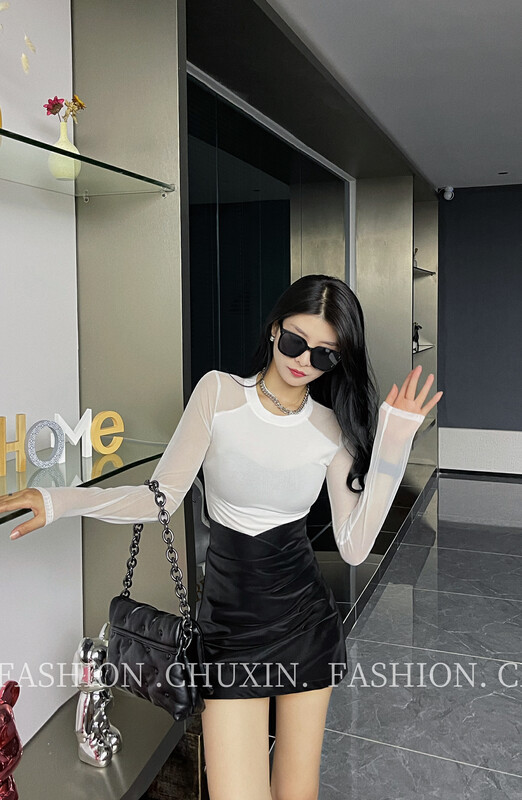 Autumn is new! [C.X original heart] mesh T-shirt slim fit, sexy, pure desire, thin shirt -6571# WTT