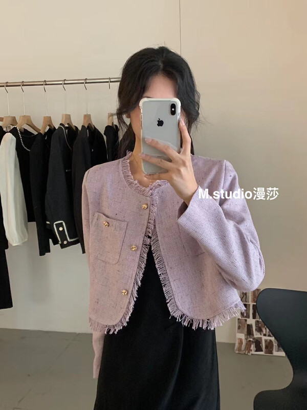 New in autumn! [MSTUDIO Mansha] Korean round neck small fragrant tassel short coat c1037# HBX