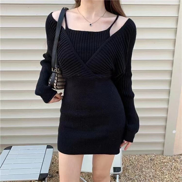 New in autumn!【MI】Fake two-piece off-the-shoulder slim dress 1523# PCZ