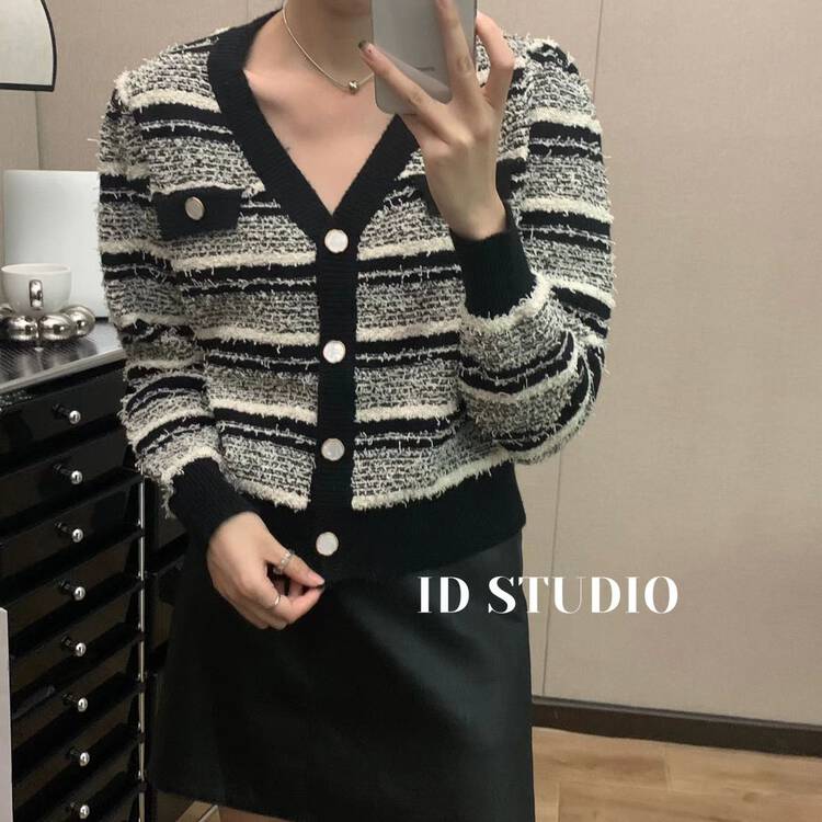 New in autumn! [I-D] Korean V-neck open button warm sweater 3196# L