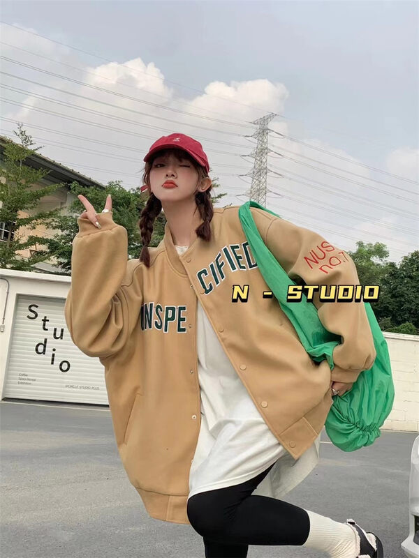 New in autumn!  [N] Woolen casual loose letter baseball jacket short coat Q253# WTT