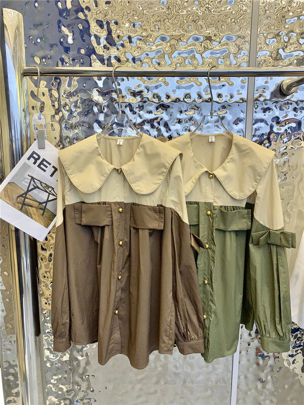 New in autumn! [Yayiro] Lapel Colorblock Loose Shirt 2670# GYJ