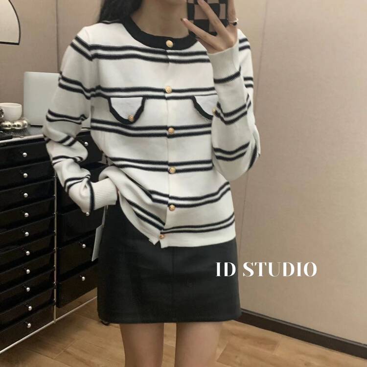 Autumn is new! [I-D] Korean style round neck striped sweater 3170# L