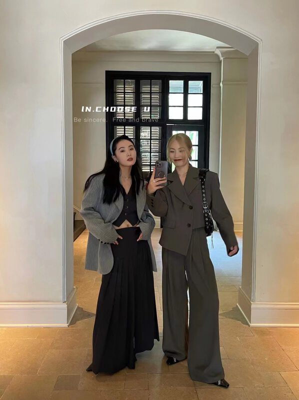 Autumn new [IN.CHOOSE U] irregular hem suit + irregular trousers suit (coat one size, pants sml) 66286# CQW