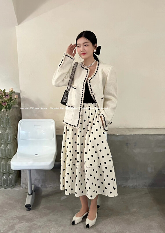 Autumn is new! [YOOMINI] Elastic waist Korean version all-match polka-dot skirt Q16223-V# WPL