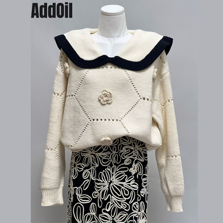 New in autumn! [ADDOIL] Retro three-dimensional flower warm sweater 1081-1# ZXL