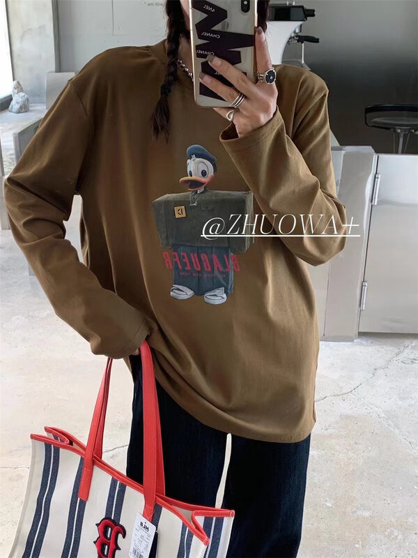 New in autumn! [Strictly selected by buyers - Zhuowa] large version of loose long-sleeved T-shirt with printed pattern 2592# CL